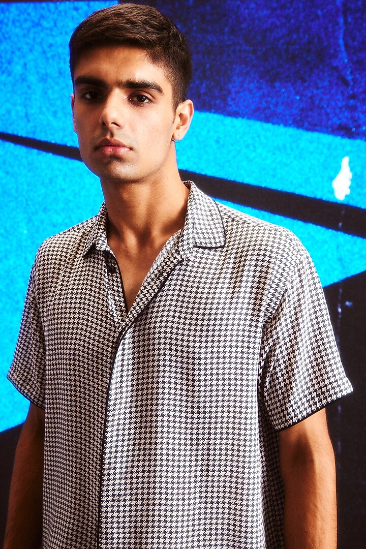 Black & White Rayon Printed Summer Shirt by Dash and Dot Men at Pernia's Pop Up Shop