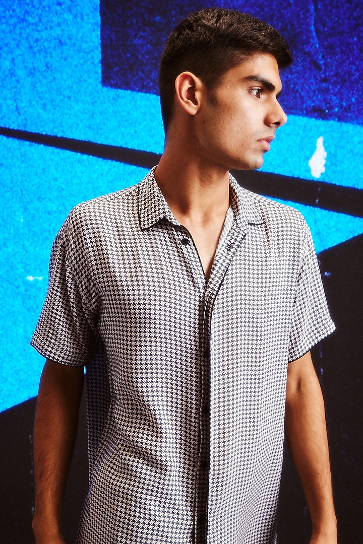 Black & White Rayon Printed Summer Shirt by Dash and Dot Men at Pernia's Pop Up Shop