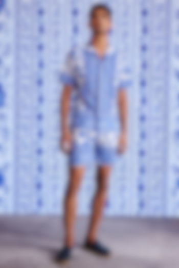 Blue & White Polyester Printed Summer Shirt by Dash and Dot Men at Pernia's Pop Up Shop