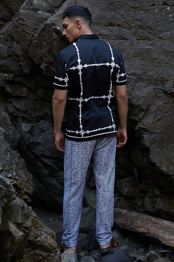 Black Cotton Poplin Embroidered Summer Shirt by Dash and Dot Men at Pernia's Pop Up Shop