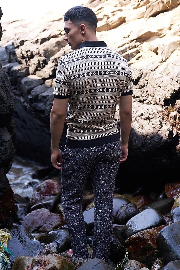 Black Stretch Cotton Twill Printed Pants by Dash and Dot Men at Pernia's Pop Up Shop