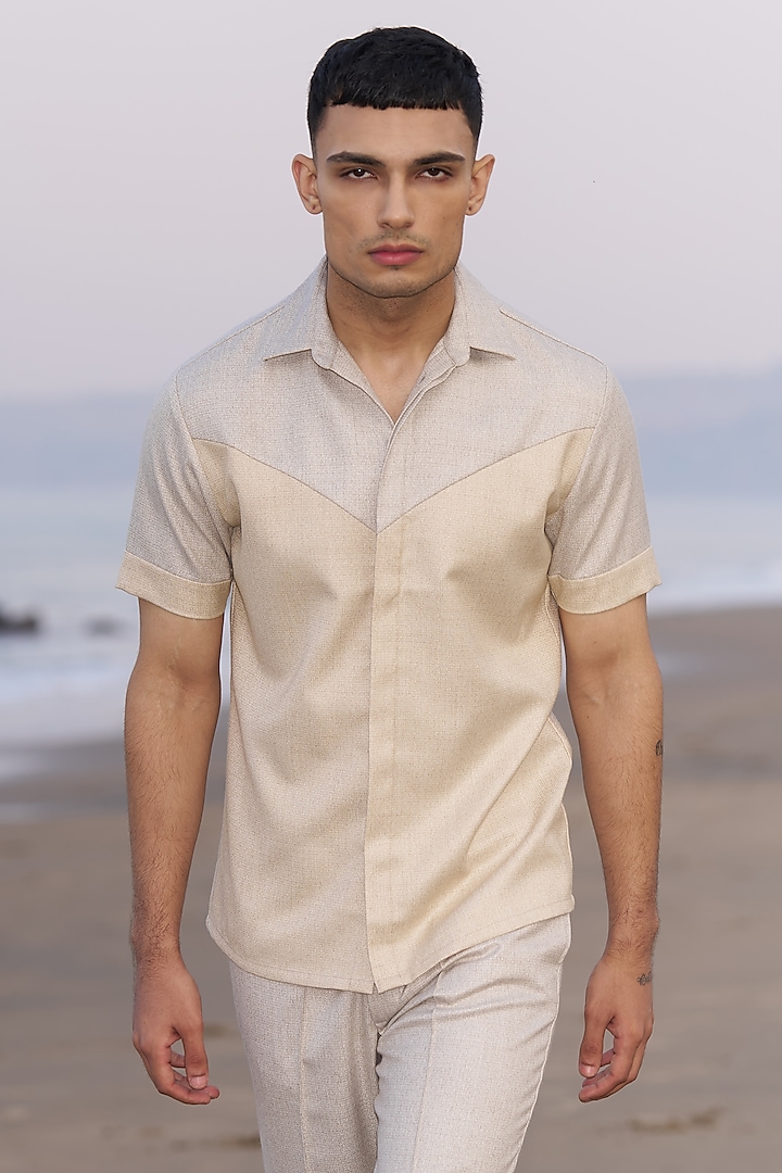 Beige Polyester Viscose Shirt by Dash and Dot Men