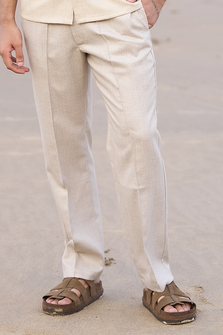Beige Polyester Viscose Textured Pants by Dash and Dot Men at Pernia's Pop Up Shop