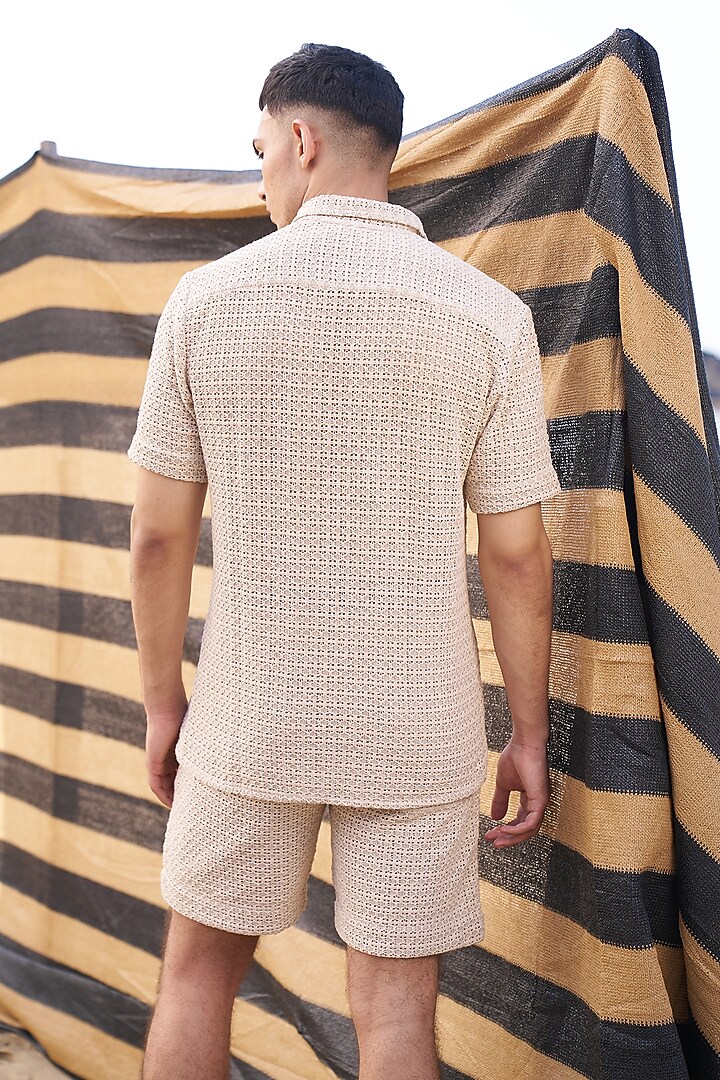 Beige Cotton Textured Summer Shirt by Dash and Dot Men at Pernia's Pop Up Shop