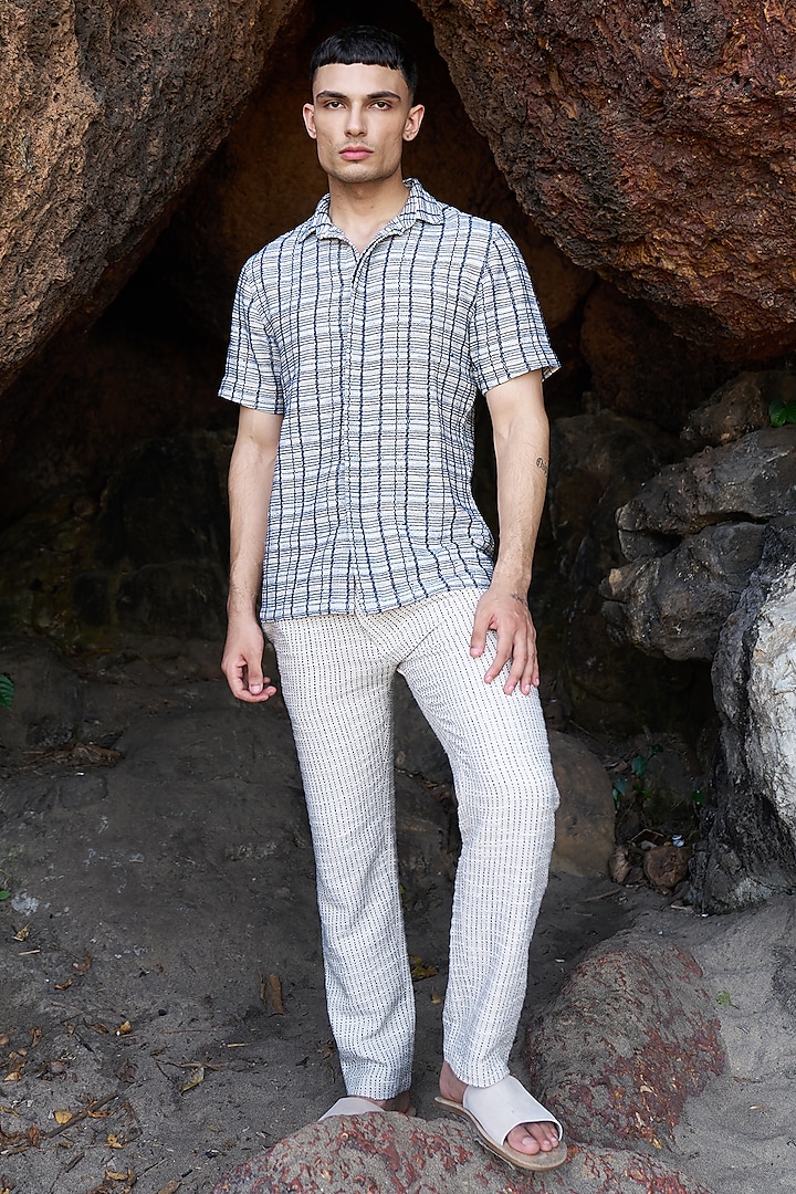 Beige Cotton Polyester Straight Pants by Dash and Dot Men