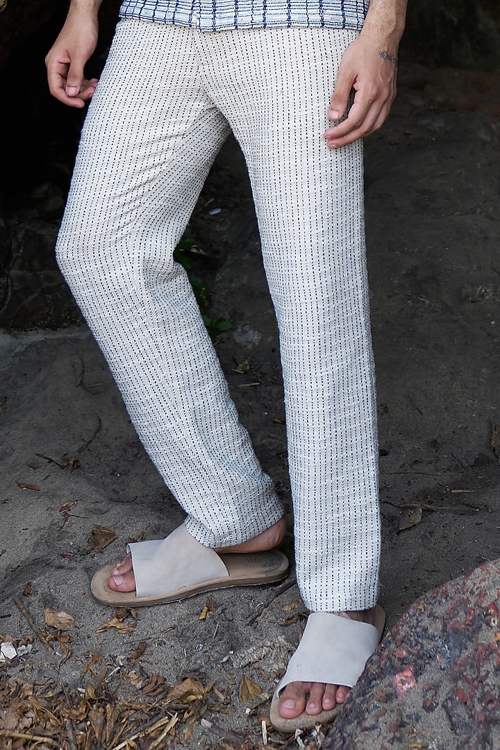 Beige Cotton Polyester Straight Pants by Dash and Dot Men at Pernia's Pop Up Shop