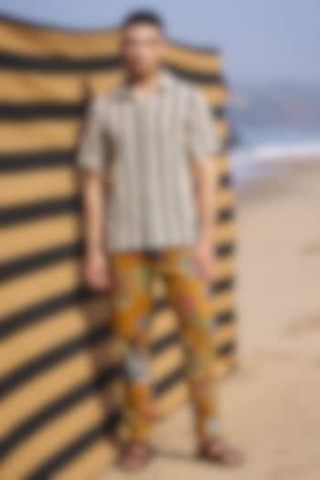 Mustard Cotton Printed Pants by Dash and Dot Men