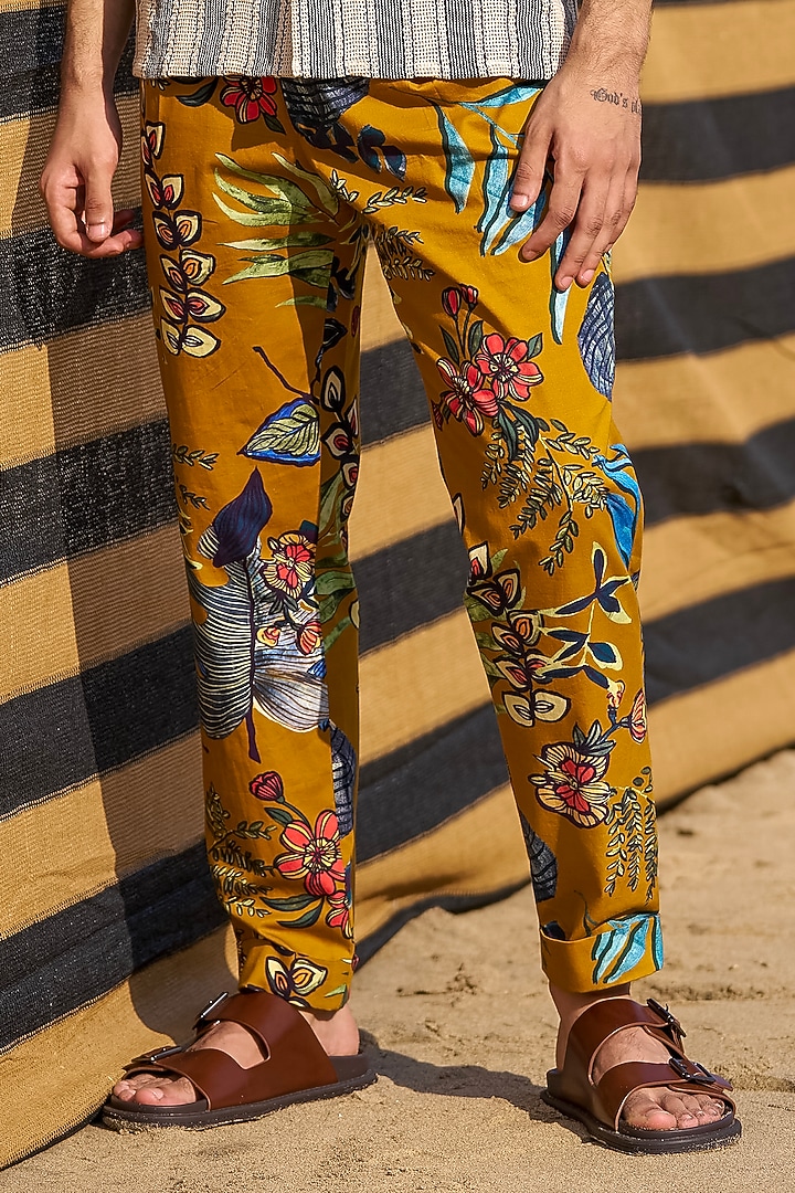 Mustard Cotton Printed Pants by Dash and Dot Men at Pernia's Pop Up Shop