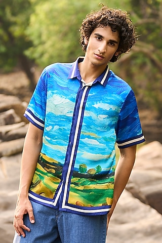 Multi-Colored Satin Hand Painted Printed Shirt by Dash and Dot Men