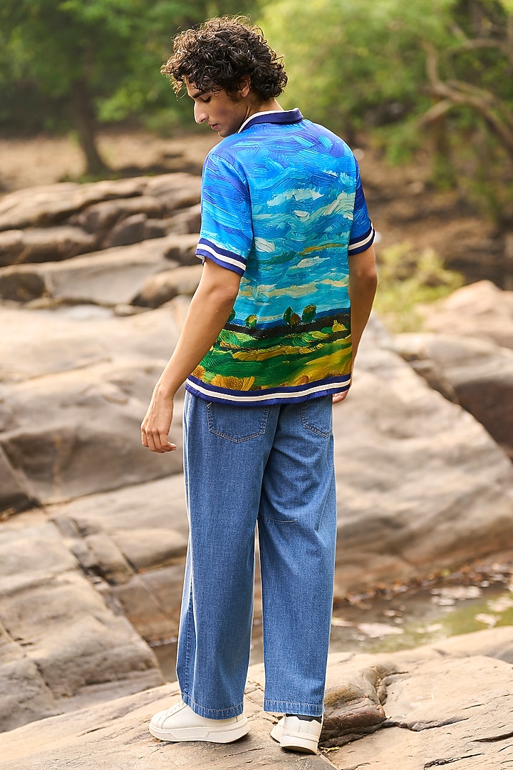 Multi-Colored Satin Hand Painted Printed Summer Shirt by Dash and Dot Men at Pernia's Pop Up Shop