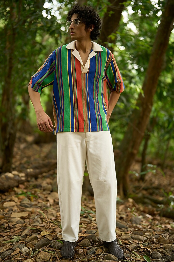 Multi-Colored Organic Cotton Striped Polo T-Shirt by Dash and Dot Men at Pernia's Pop Up Shop