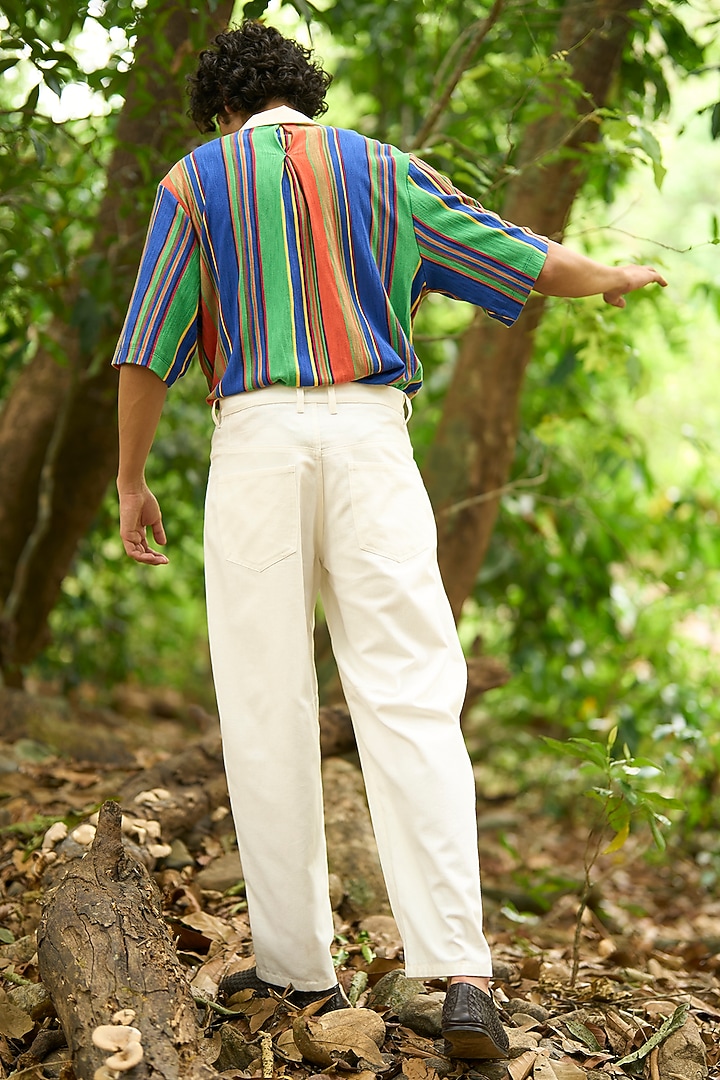 White Denim & Organic Cotton Barrel Jeans by Dash and Dot Men at Pernia's Pop Up Shop