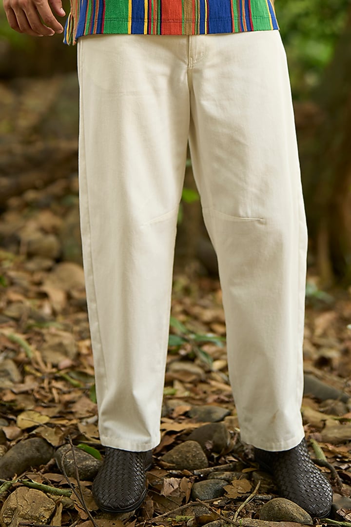 White Denim & Organic Cotton Barrel Jeans by Dash and Dot Men at Pernia's Pop Up Shop