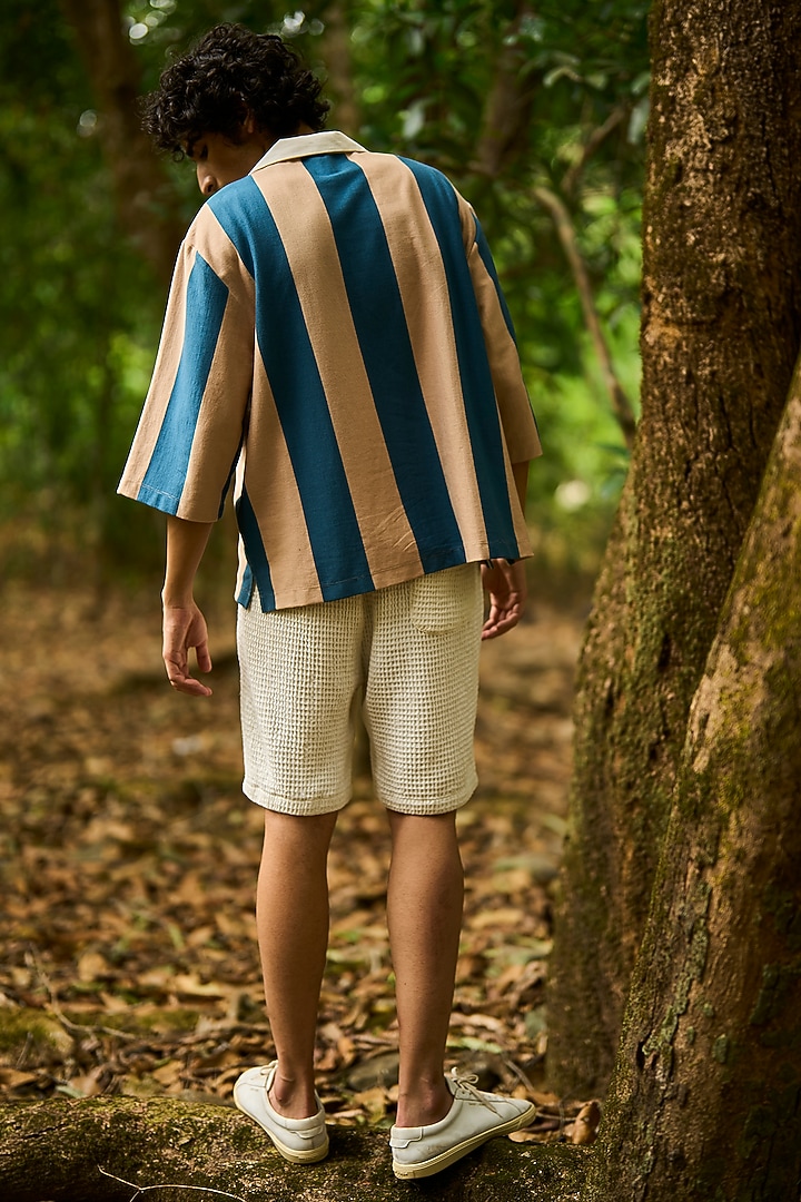 Teal & Khaki Brown Organic Cotton Striped Popover T-Shirt by Dash and Dot Men at Pernia's Pop Up Shop