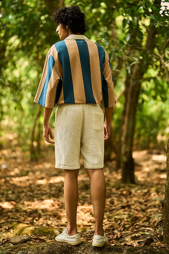 White Organic Cotton Washed Textured Shorts by Dash and Dot Men at Pernia's Pop Up Shop