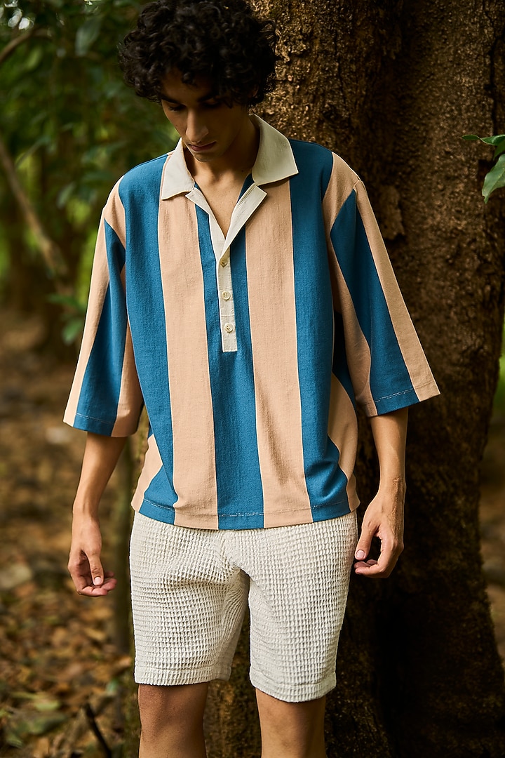 White Organic Cotton Washed Textured Shorts by Dash and Dot Men at Pernia's Pop Up Shop