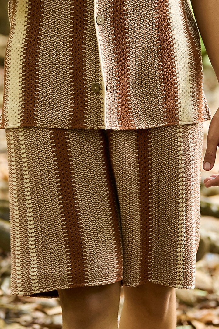 Brown & Off-White Organic Cotton Striped Co-Ord Set by Dash and Dot Men at Pernia's Pop Up Shop
