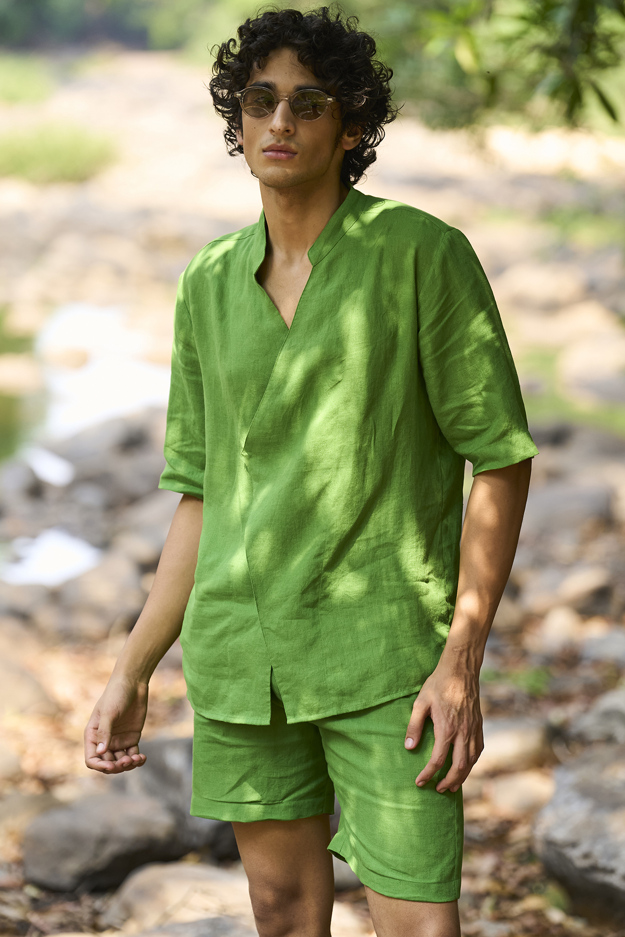 Green Linen Shirt by Dash and Dot Men
