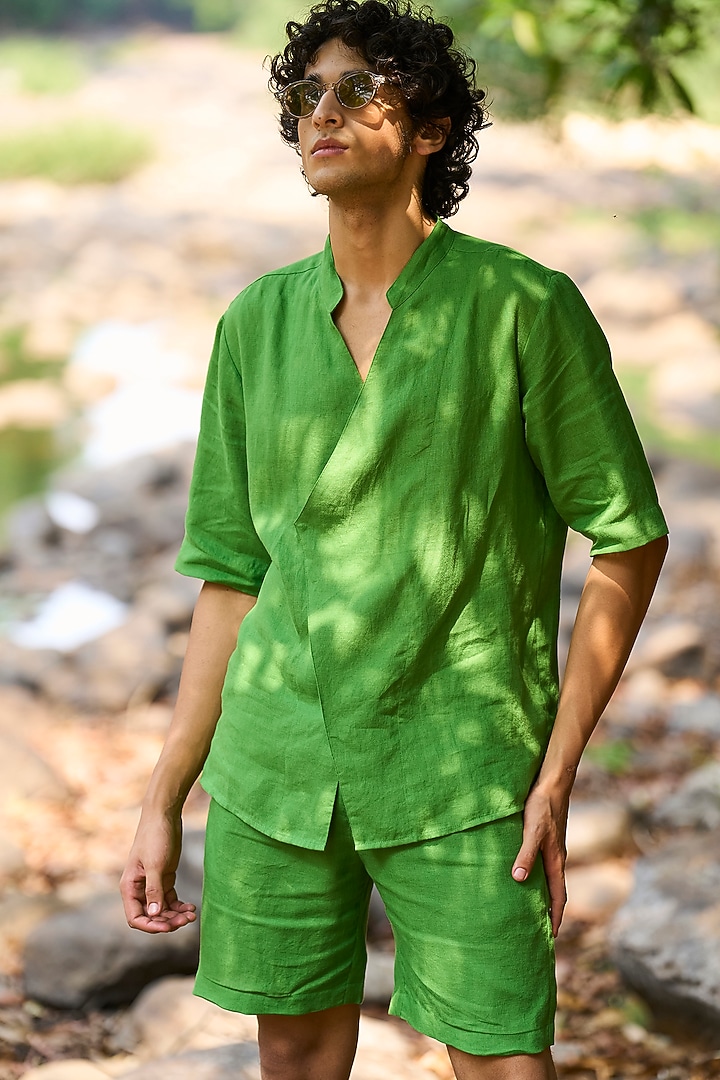 Green Linen Summer Shirt by Dash and Dot Men at Pernia's Pop Up Shop