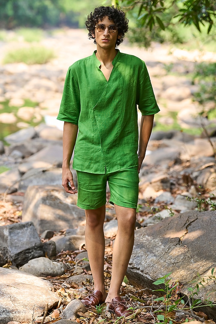 Green Linen Summer Shirt by Dash and Dot Men at Pernia's Pop Up Shop