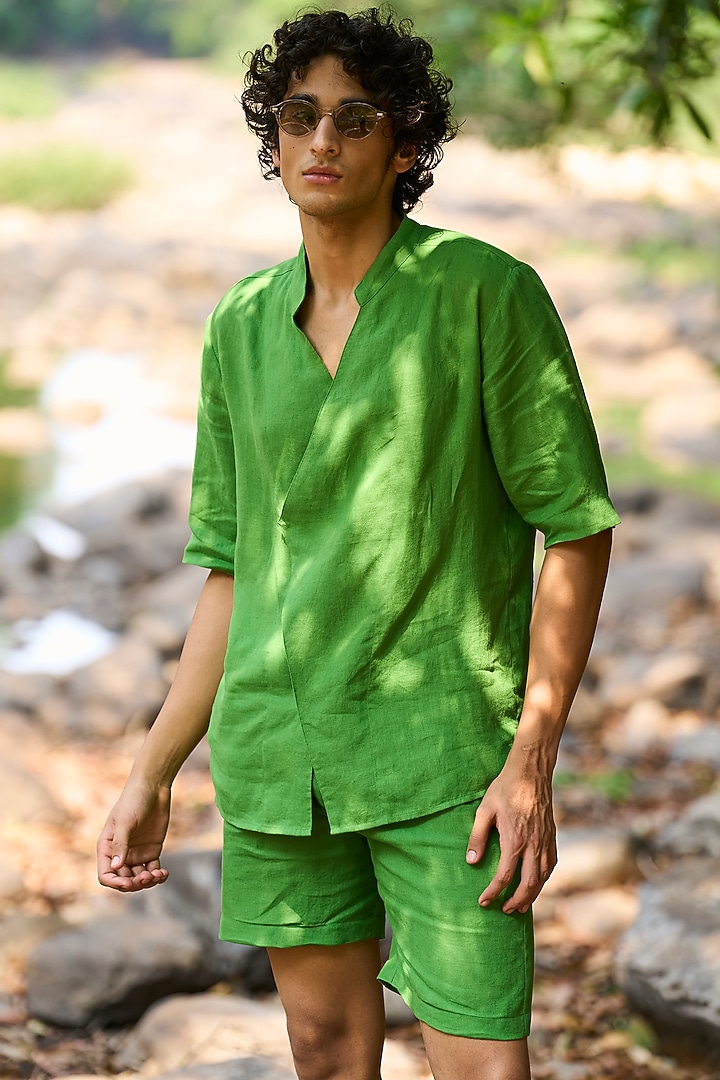 Green Linen Co-Ord Set by Dash and Dot Men at Pernia's Pop Up Shop