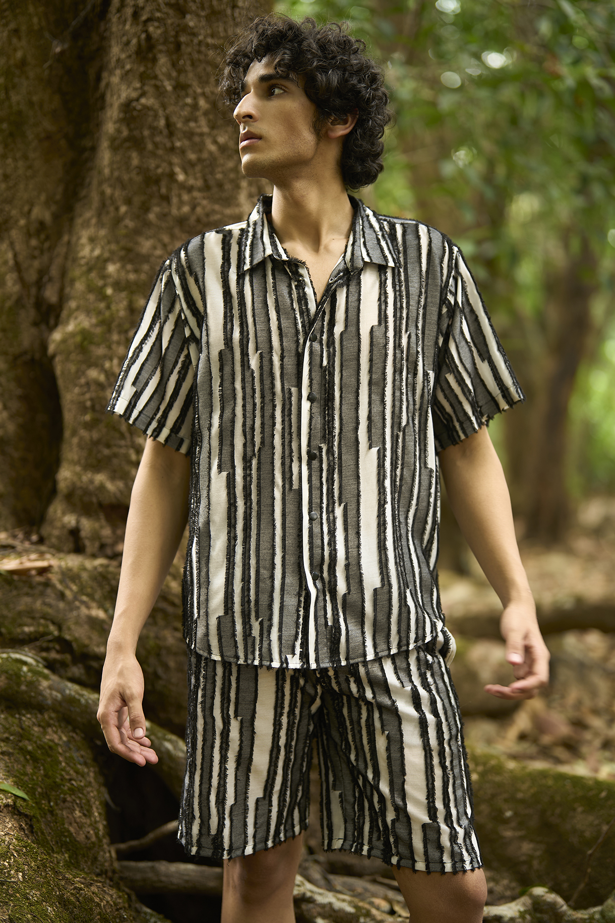 Multi-Colored Textured Jacquard Striped Printed Shirt by Dash and Dot Men
