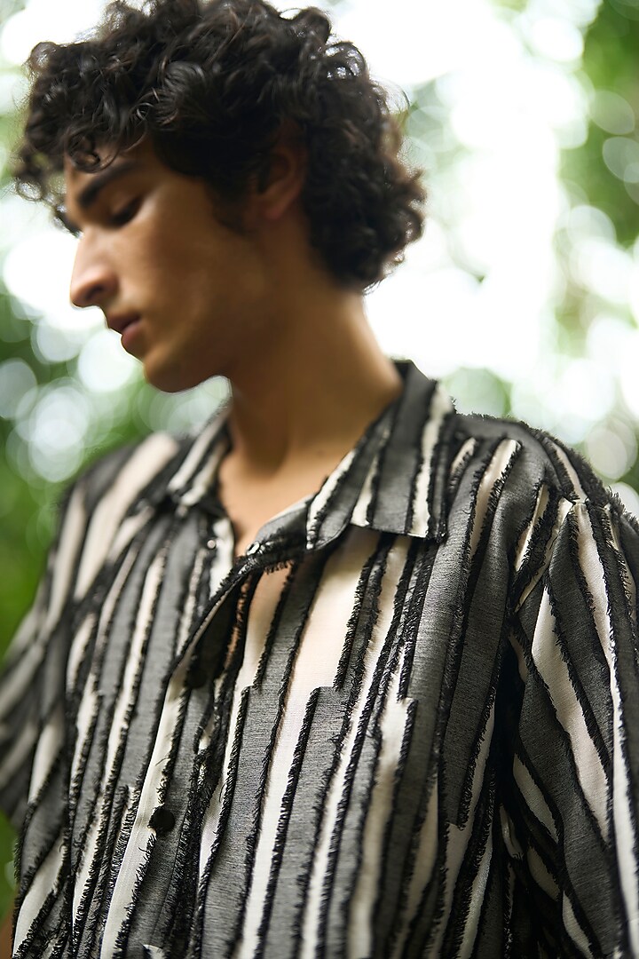 Multi-Colored Textured Jacquard Striped Printed Party Wear Shirt by Dash and Dot Men at Pernia's Pop Up Shop