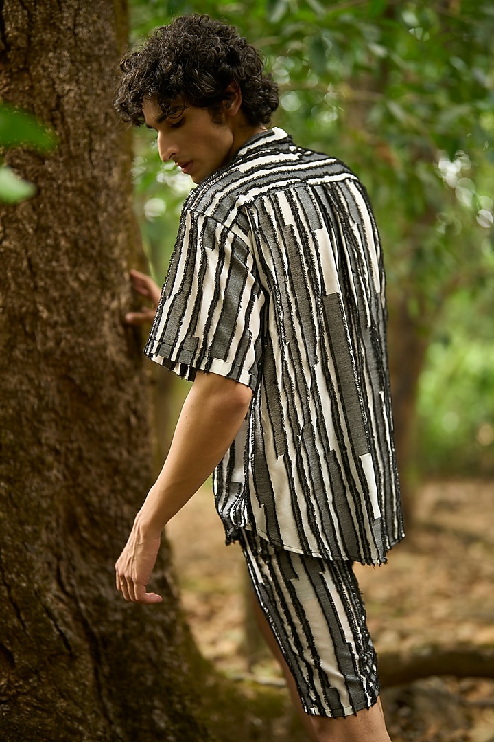 Multi-Colored Textured Cotton Striped Printed Shorts by Dash and Dot Men at Pernia's Pop Up Shop
