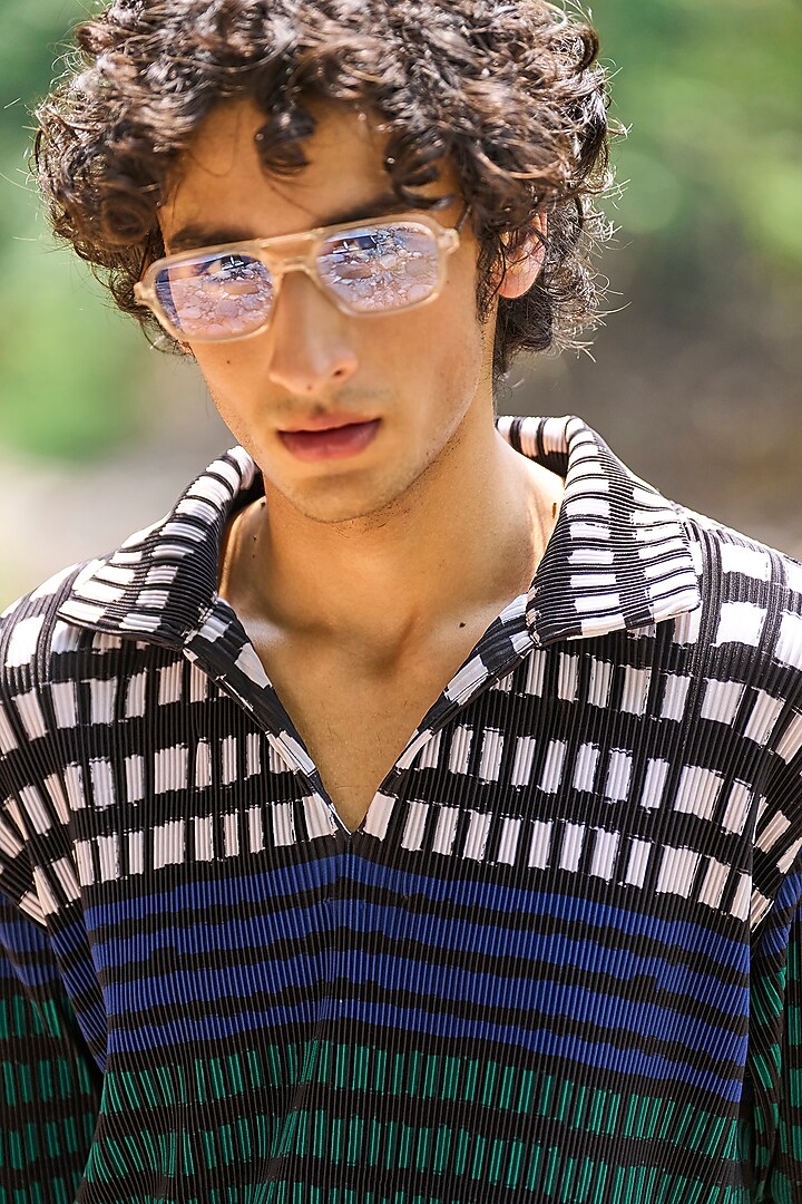 Multi-Colored Recycled Polyester Popover Pleated Summer Shirt by Dash and Dot Men at Pernia's Pop Up Shop