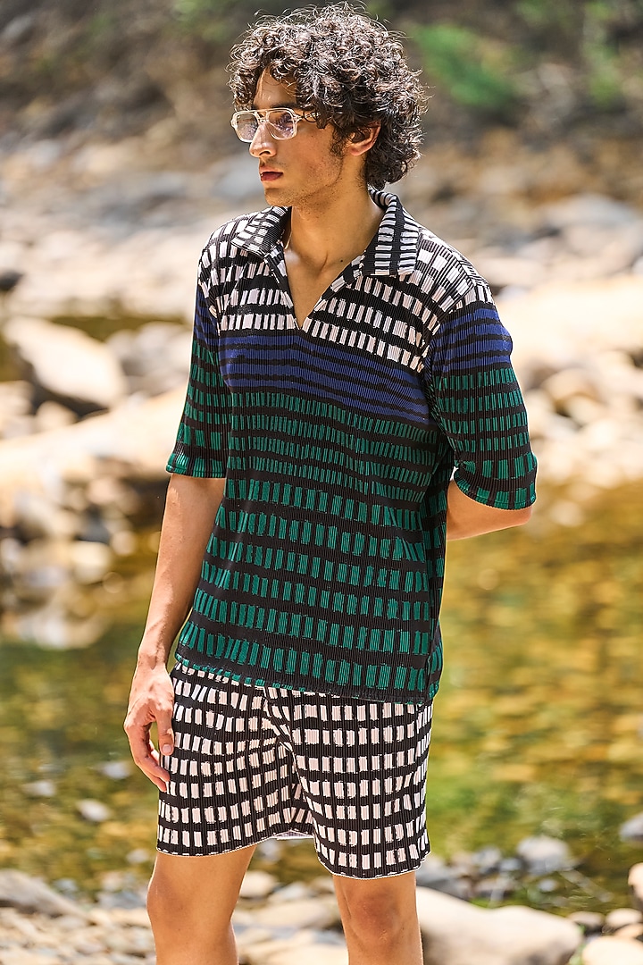 Multi-Colored Recycled Polyester Popover Pleated Summer Shirt by Dash and Dot Men at Pernia's Pop Up Shop