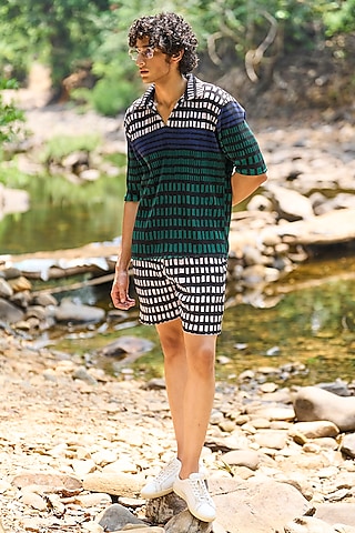 Multi-Colored Recycled Polyester Checkered Printed Co-Ord Set by Dash and Dot Men
