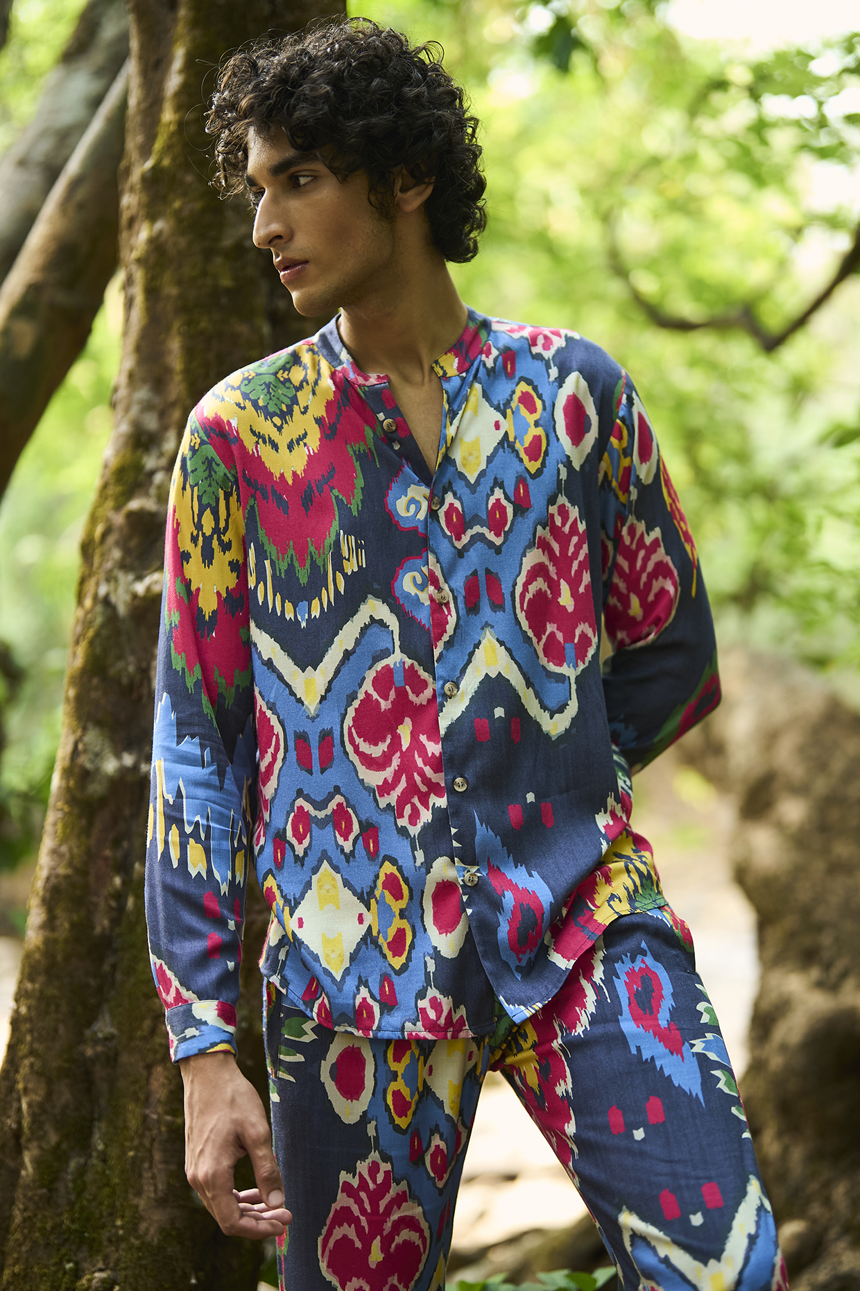 Multi-Colored Viscose Ikat Printed Summer Shirt by Dash and Dot Men at Pernia's Pop Up Shop