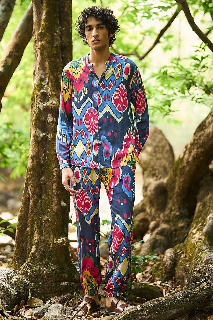 Multi-Colored Viscose Ikat Printed Summer Shirt by Dash and Dot Men at Pernia's Pop Up Shop