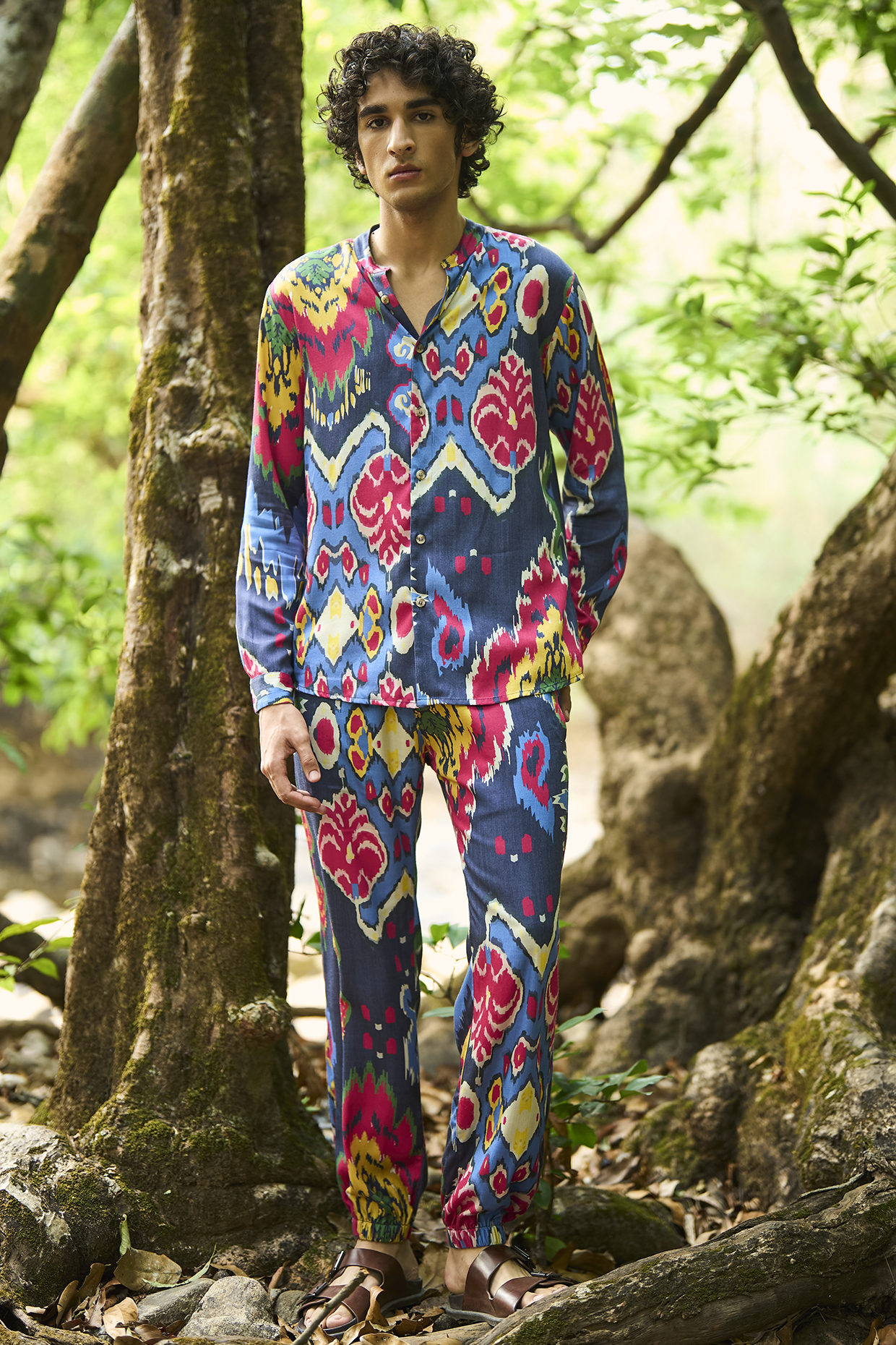Multi-Colored Viscose Ikat Printed Co-Ord Set by Dash and Dot Men