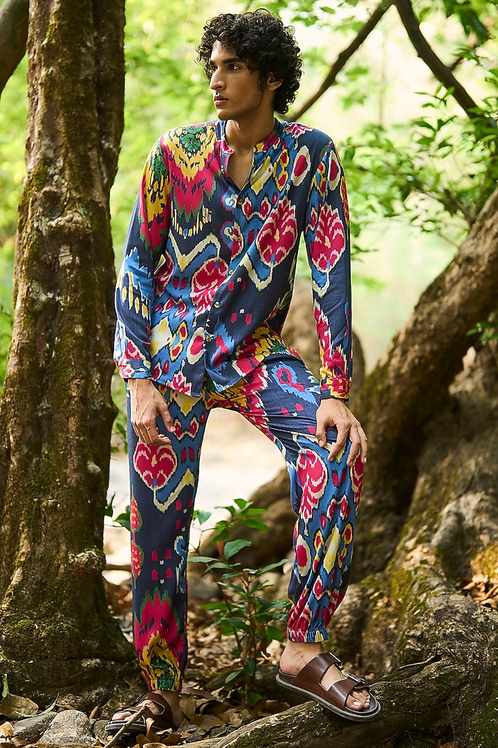 Multi-Colored Viscose Ikat Printed Co-Ord Set by Dash and Dot Men at Pernia's Pop Up Shop