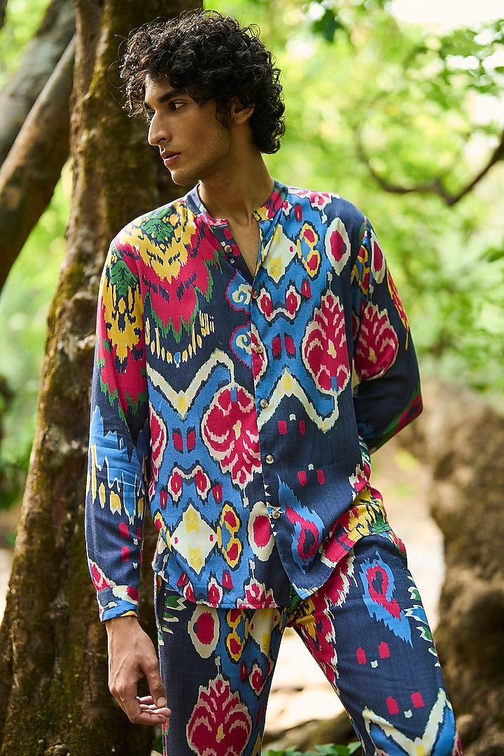 Multi-Colored Viscose Ikat Printed Co-Ord Set by Dash and Dot Men at Pernia's Pop Up Shop