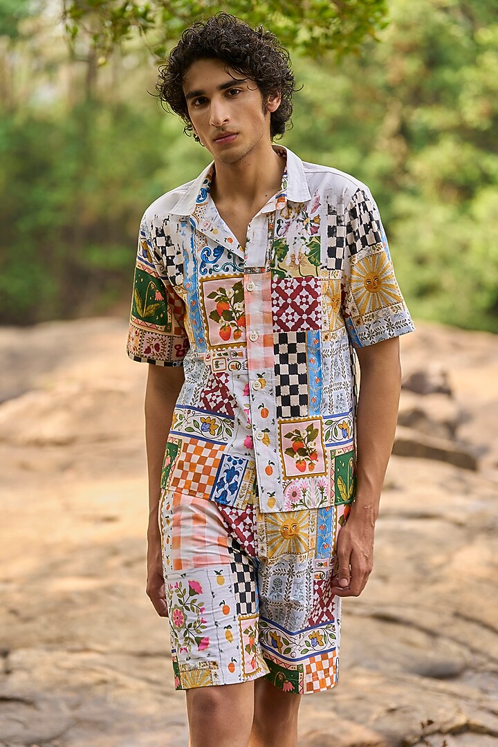 Multi-colored Organic Cotton Patchwork Printed Summer Shirt by Dash and Dot Men at Pernia's Pop Up Shop
