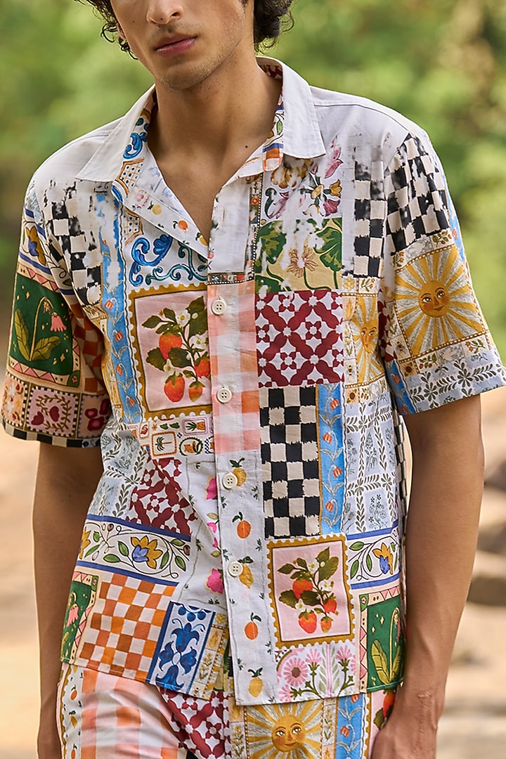 Multi-colored Organic Cotton Patchwork Printed Summer Shirt by Dash and Dot Men at Pernia's Pop Up Shop