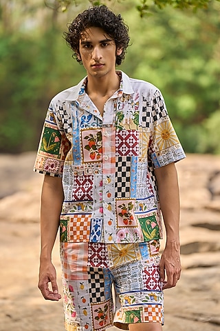 Multi-Colored Organic Cotton Patchwork Printed Shorts by Dash and Dot Men