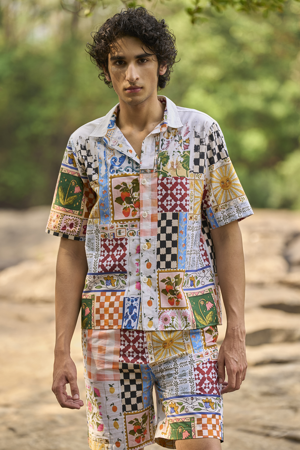 Multi-Colored Organic Cotton Patchwork Printed Co-Ord Set by Dash and Dot Men