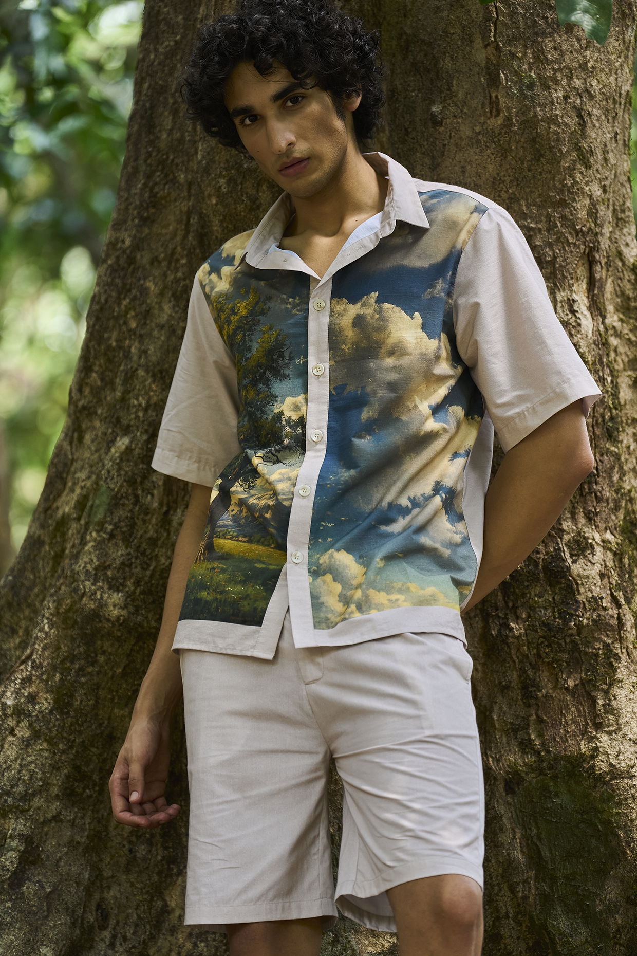Beige Cotton Poplin Shorts by Dash and Dot Men