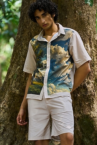 Beige Cotton Poplin Shorts by Dash and Dot Men