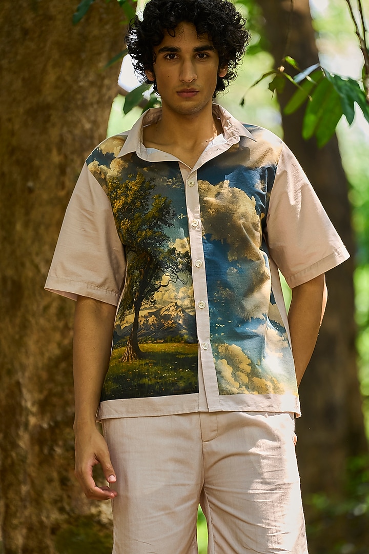 Beige Cotton Poplin Shorts by Dash and Dot Men at Pernia's Pop Up Shop