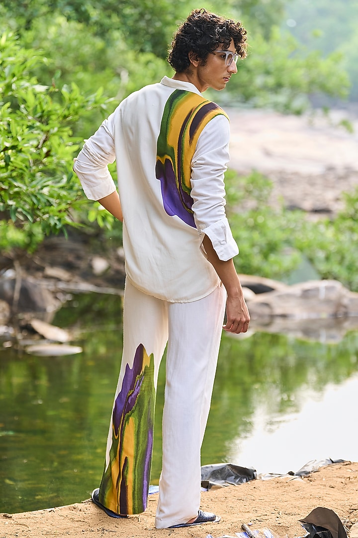 White Linen Placement Abstract Printed Pant by Dash and Dot Men at Pernia's Pop Up Shop