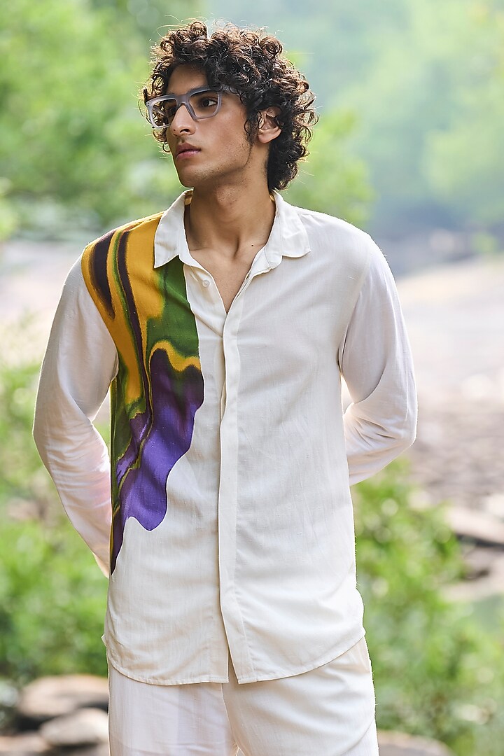 White Linen Placement Printed Co-Ord Set by Dash and Dot Men at Pernia's Pop Up Shop