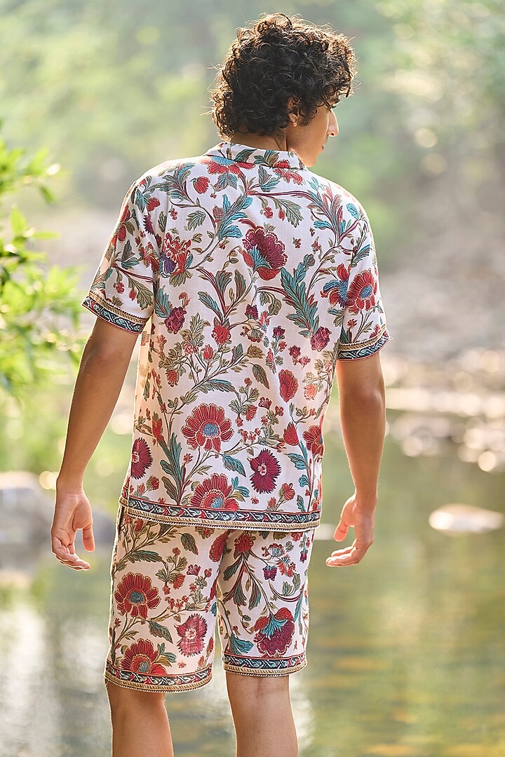 Multi-Colored Viscose & Linen Floral Block Printed Summer Shirt by Dash and Dot Men at Pernia's Pop Up Shop
