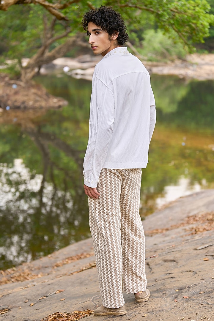 White Viscose & Poplin Hand Embroidered Party Wear Shirt by Dash and Dot Men at Pernia's Pop Up Shop