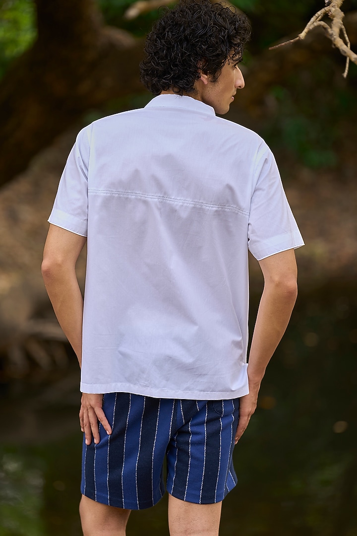 White Organic Cotton Patchwork Embroidered Summer Shirt by Dash and Dot Men at Pernia's Pop Up Shop