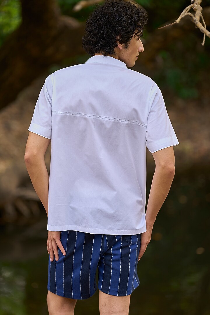 Navy Blue Jacquard Knit Striped Shorts by Dash and Dot Men at Pernia's Pop Up Shop