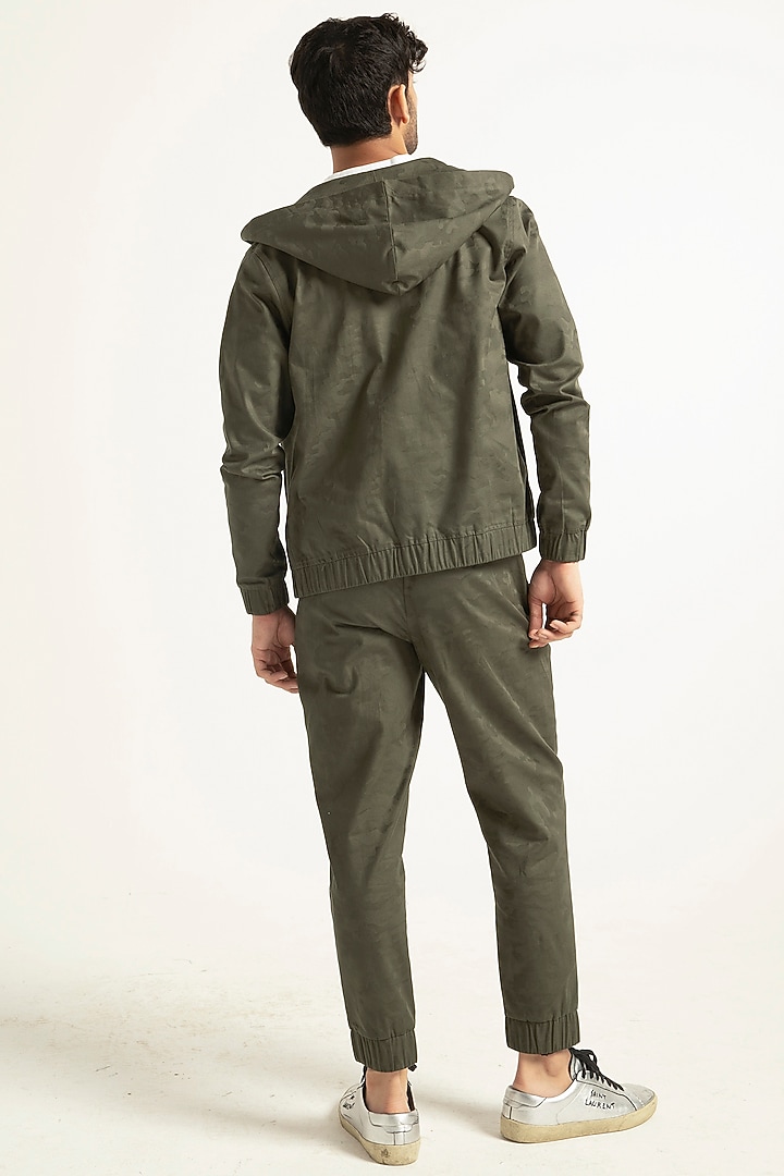 Military Green Jacquard Jogger With Hoodie by Dash and Dot Men at Pernia's Pop Up Shop